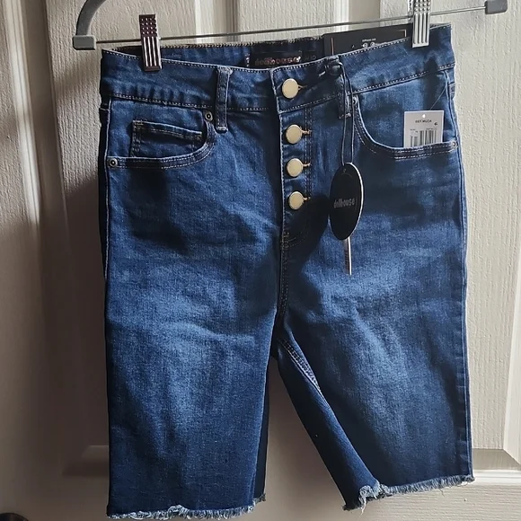 Dollhouse Blue Bermuda Shorts with Front Button Fly Detail - Picture 2 of 3